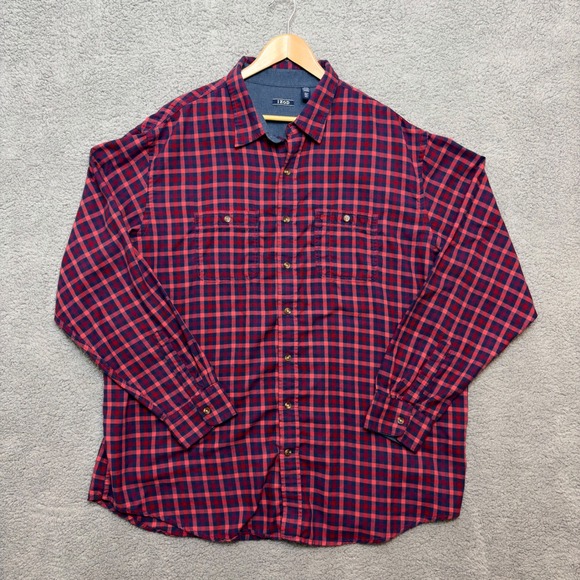 Izod Other - IZOD Men Shirt 2XLT Red Pink Blue Plaid Big & Tall Button Up Long Sleeve Preppy